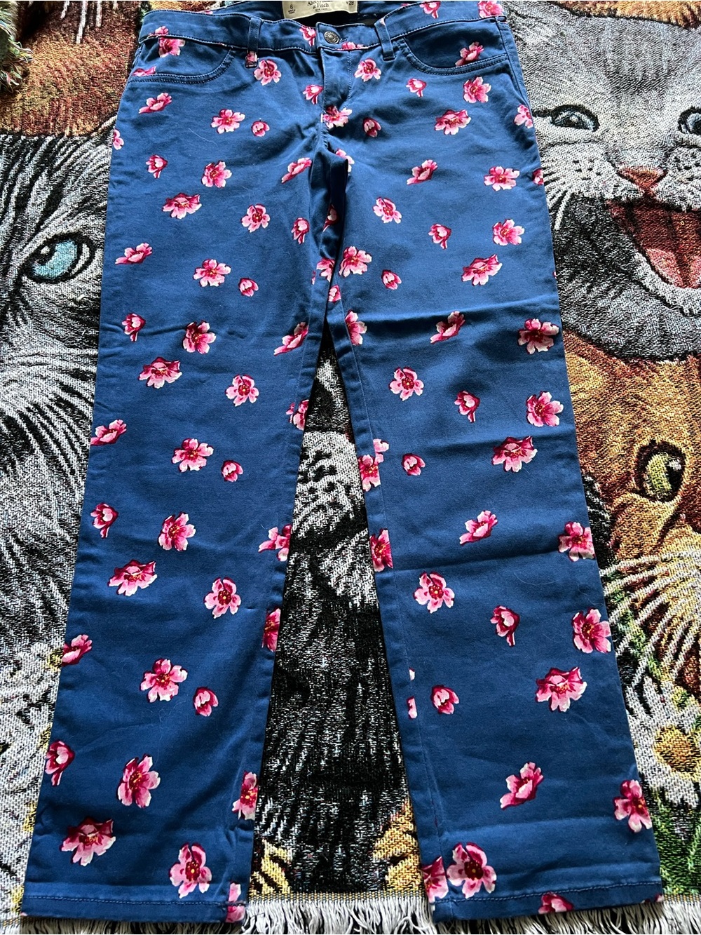 Abercrombie & Fitch Navy Jeans with Pink Floral Print